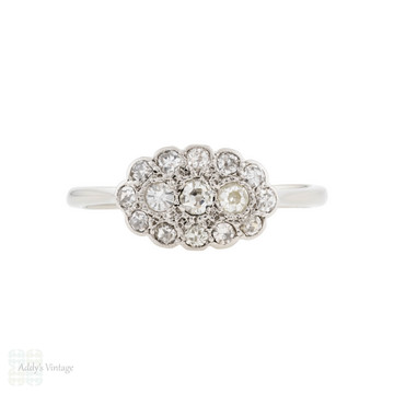 Art Deco Old Cut Diamond Cluster Ring, 18ct PLAT.