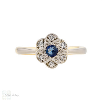 Antique Sapphire & Diamond Flower Design Ring, 18ct.