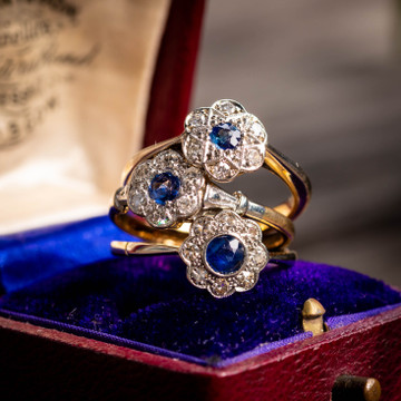 Antique Sapphire & Diamond Flower Design Ring, 18ct.