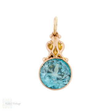 Vintage 3.90ct Blue Zircon Bezel Set 9ct Gold Pendant.