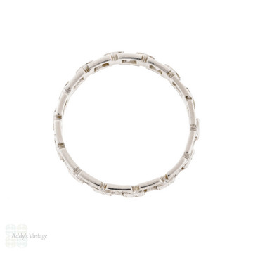 Vintage Platinum Ring, Floral Engraved Chain Link Design, Size Q / 8.25.