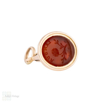 Antique L'AMOUR Rose Engraved Intaglio, Victorian 9ct Gold Carnelian Seal.