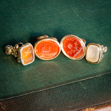 Antique L'AMOUR Rose Engraved Intaglio, Victorian 9ct Gold Carnelian Seal.