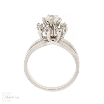 Unique Vintage Old European Diamond Engagement Ring, 18ct White Gold, 0.78ctw.