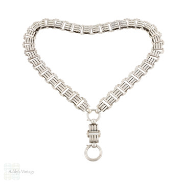 Antique Victorian Sterling Silver Book Chain with Extension & Oversized Bolt Clasps.