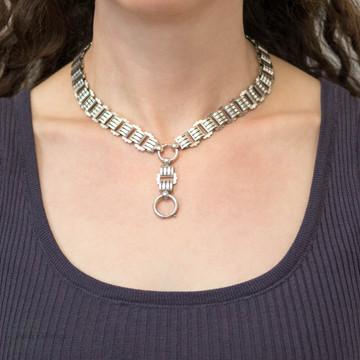 Antique Victorian Sterling Silver Book Chain with Extension & Oversized Bolt Clasps.