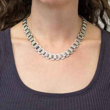 Antique Victorian Sterling Silver Book Chain with Extension & Oversized Bolt Clasps.
