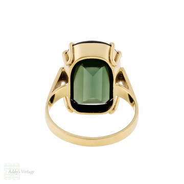 Vintage Cabochon Cut Green Synthetic Spinel Cocktail Ring, 14k Gold.
