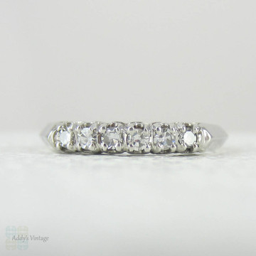 Art Deco 1930s Platinum & Diamond Half Hoop Wedding Ring. Six Stone Ring in U Shaped Prongs with Knife Edge Band. Part of Wedding Set.