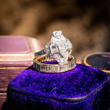 Art Deco Platinum Diamond Cocktail Ring with Baguettes, 0.60ctw.