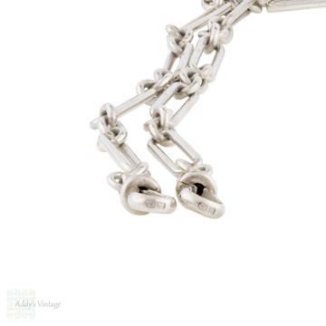 Art Deco Sterling Silver Trombone Link Chain Necklace with Medallion, 37 cm / 14.5 inches.