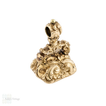 Heavy Antique 15ct Gold Star Coat of Arms Quartz Intaglio Fob.