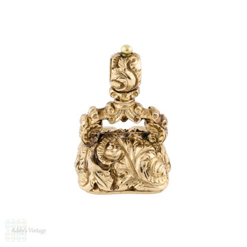 Heavy Antique 15ct Gold Star Coat of Arms Quartz Intaglio Fob.