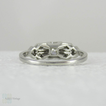Art Deco Diamond Engagement Ring, Old European Cut Diamond Set in Platinum Double Row Geometric Setting, Circa 1930s.