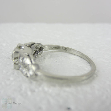 Art Deco Diamond Engagement Ring, Old European Cut Diamond Set in Platinum Double Row Geometric Setting, Circa 1930s.