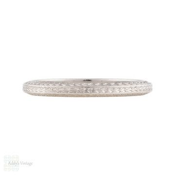 Platinum Art Deco Slender Wheat Engraved Wedding Ring, Size K / 5.5.