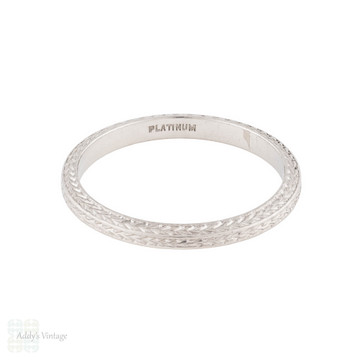 Platinum Art Deco Slender Wheat Engraved Wedding Ring, Size K / 5.5.