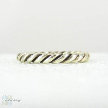 Vintage Twisted Rope Wedding Ring, 9 Carat White Gold Narrow Court Comfort Fit Wedding Band with Braided Rope Design. Size H.75 / 4.25.