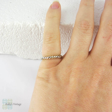 Vintage Twisted Rope Wedding Ring, 9 Carat White Gold Narrow Court Comfort Fit Wedding Band with Braided Rope Design. Size H.75 / 4.25.