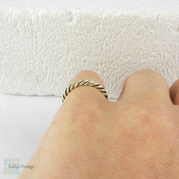 Vintage Twisted Rope Wedding Ring, 9 Carat White Gold Narrow Court Comfort Fit Wedding Band with Braided Rope Design. Size H.75 / 4.25.