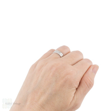 Wide Vintage Mid Century Platinum Flower Blossom Wedding Ring, Size L.5 / 6.