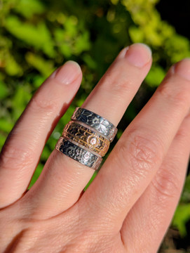 Wide Vintage Mid Century Platinum Flower Blossom Wedding Ring, Size L.5 / 6.