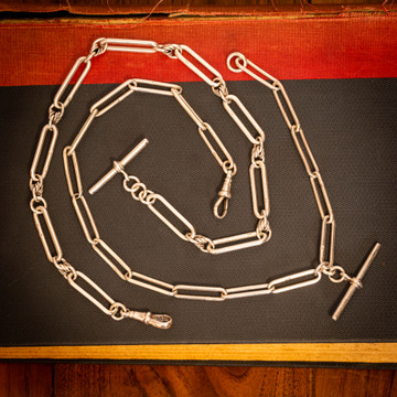 Victorian Sterling Silver Trombone & Love Knot Link Chain Necklace, 15 inches.