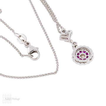Vintage 18ct White Gold Diamond & Ruby Art Deco Style Target Necklace.