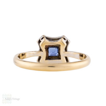 Art Deco Cornflower Blue Sapphire & Diamond Ring, 9ct & PLAT.