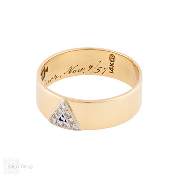 Vintage 14th Degree Scottish Rite Masonic Freemasons Band, 14k with Diamonds.