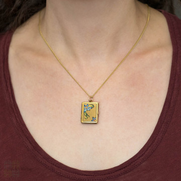 Antique Gold Filled & Floral Enamel Book Locket for 6 Photographs.