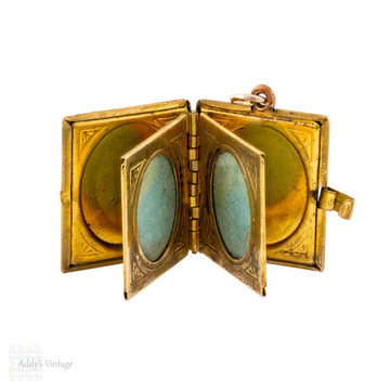 Antique Gold Filled & Floral Enamel Book Locket for 6 Photographs.