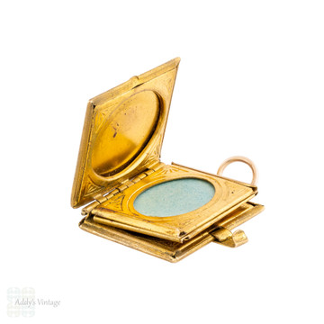 Antique Gold Filled & Floral Enamel Book Locket for 6 Photographs.