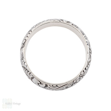 Victorian Wide Floral Engraved Sterling Silver Ring, Size N.5 / 7.