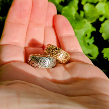 Victorian Wide Floral Engraved Sterling Silver Ring, Size N.5 / 7.