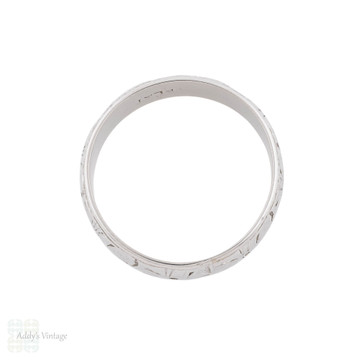 Heavy Vintage Orange Blossom Engraved Platinum Wedding Ring, Size L.5 / 6.5.