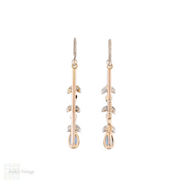 Antique Aquamarine & Diamond Dangle Earrings, 9ct & 18ct Gold.
