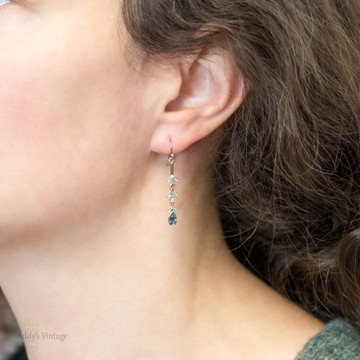 Antique Aquamarine & Diamond Dangle Earrings, 9ct & 18ct Gold.