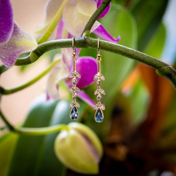Antique Aquamarine & Diamond Dangle Earrings, 9ct & 18ct Gold.