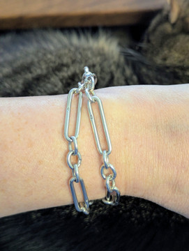 Antique Trombone Link Sterling Silver Albert Chain Necklace, 39 cm.