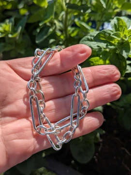 Antique Trombone Link Sterling Silver Albert Chain Necklace, 39 cm.