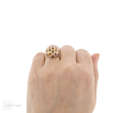 Vintage Sputnik 14k Gold Ring, Mid 20th Century Multi Gemstone Design.