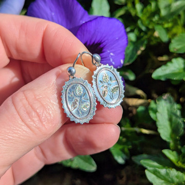 Floral Antique Victorian Sterling Silver & 9ct Gold Aesthetic Earrings.
