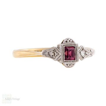 Art Deco Ruby & Diamond Three Stone Ring, 18ct & Platinum.