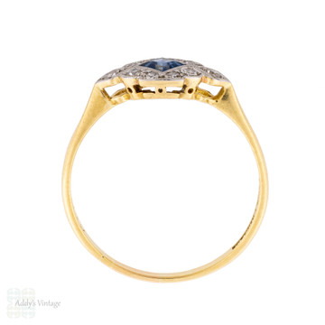 Art Deco Sapphire & Diamond Cluster Ring, 18ct & Platinum.