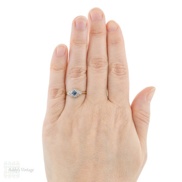 Art Deco Sapphire & Diamond Cluster Ring, 18ct & Platinum.