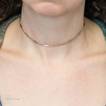 Antique 9ct Gold Bi-Colour Fancy Link Chain, 35 cm.