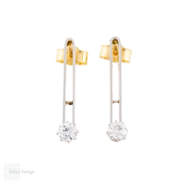 Antique Old European Cut Diamond Drop Earrings, 18ct Gold & Platinum.