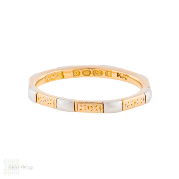 Vintage 22ct & Platinum Flower Engraved Wedding  Ring, Size M.5 / 6.5.