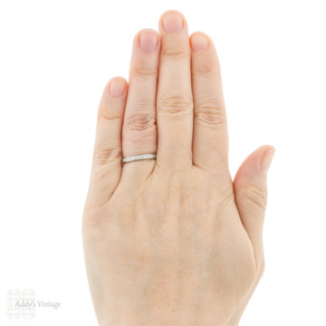 Art Deco Platinum Half Hoop Diamond Ring with Flower Engraving, Size L / 5.75.